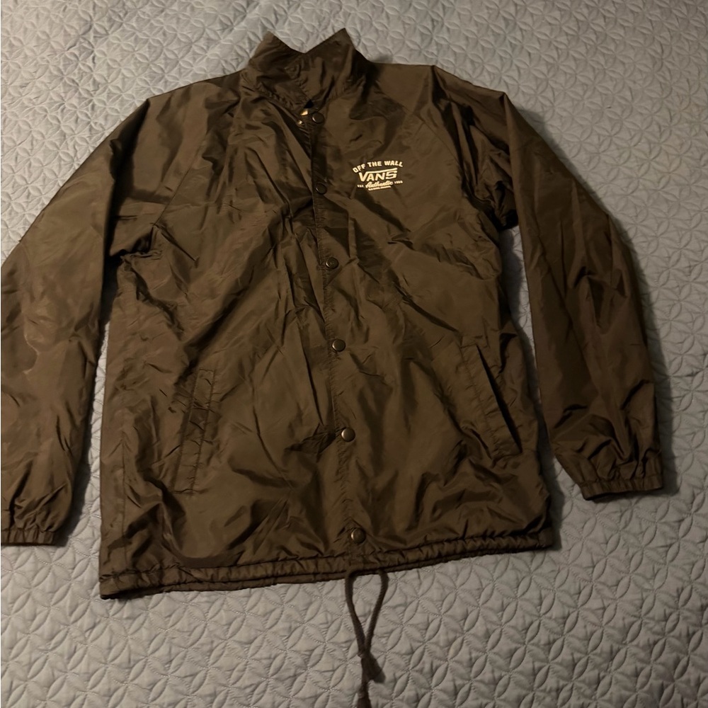 Vans Black Hooded Coach Jacket with White Script Logo